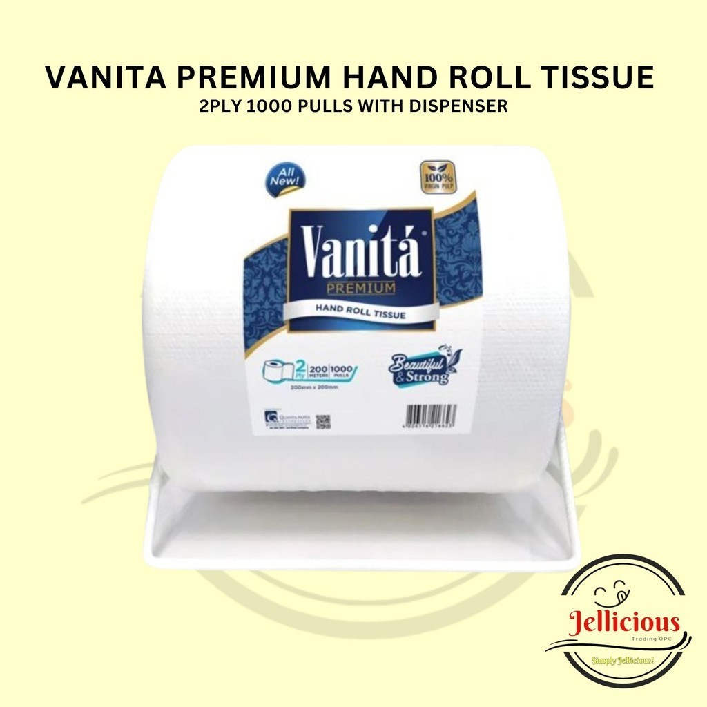 VANITA PREMIUM HAND ROLL TISSUE  2PLY 1000 PULLS WITH DISPENSER